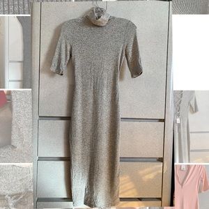 Long sleeved gray midi dress with open back